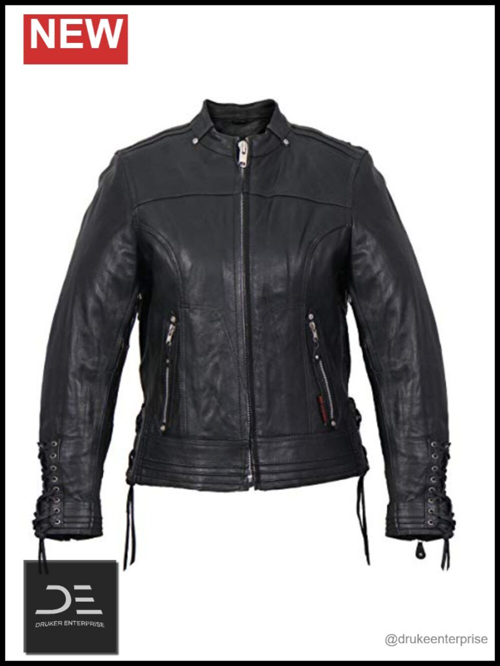 Genuine Cowhide Leather Lace-Up Sleeves Quilted Zip-Out Lined Jacket
